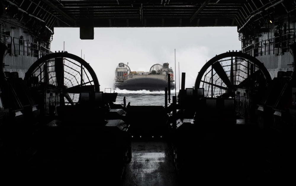 Landing Craft Air Cushion approaches the well deck of USS San Antonio Canvas Art - Stocktrek Images (35 x 22)