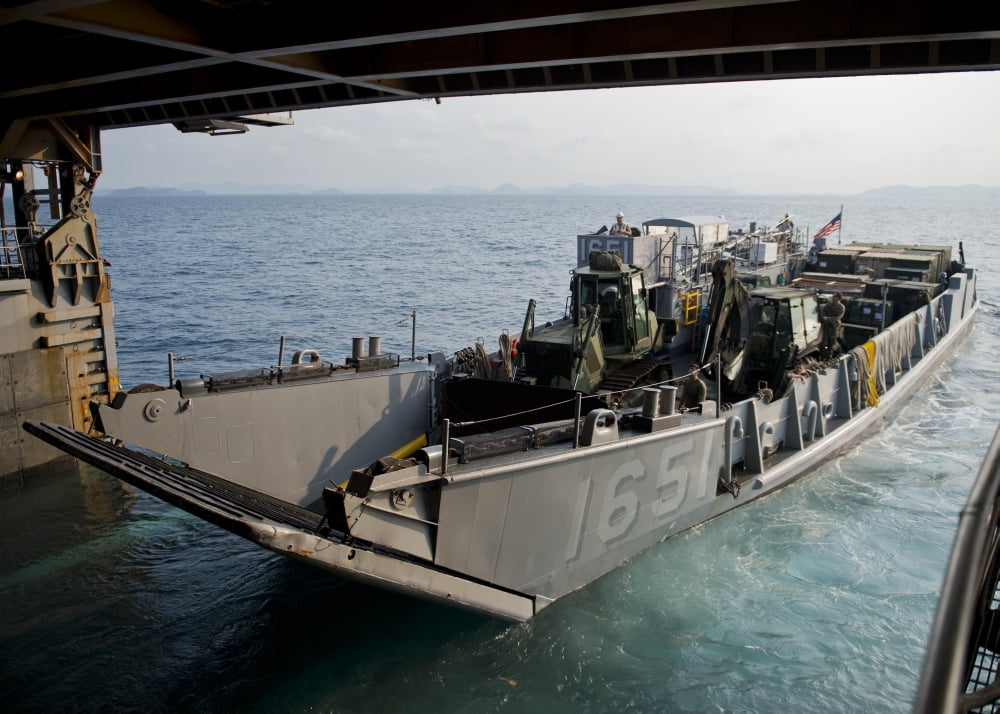 Landing Craft Utility departs the well deck of USS Tortuga Canvas Art - Stocktrek Images (34 x 24)