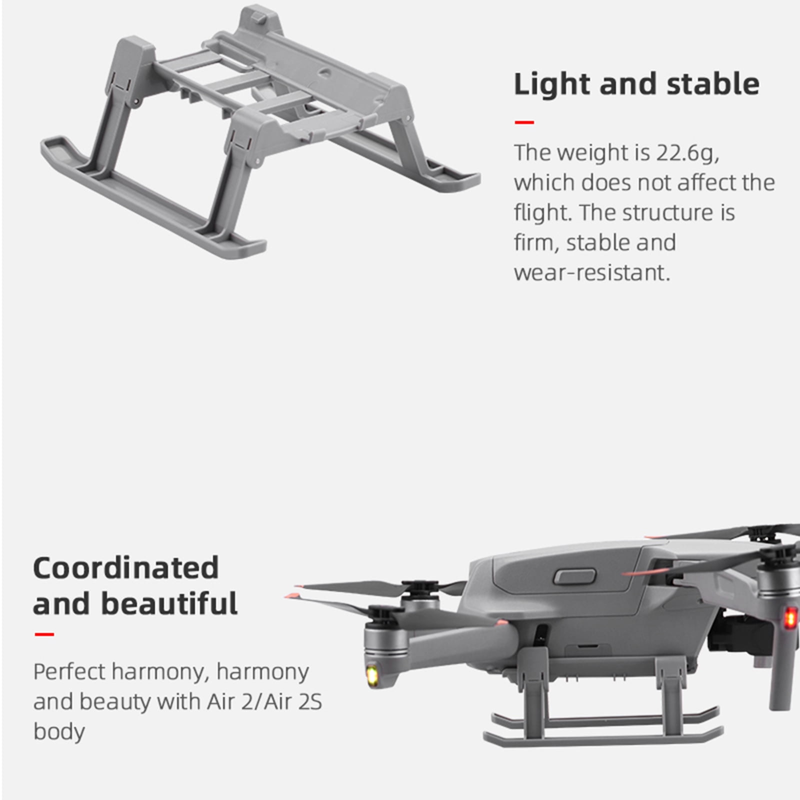 Spider Landing Gear Extension Legs For DJI Mavic Air 2 / Air 2S - Foldable Quick-Release Brackets, Lightweight Height Extender & Protector (Gray)