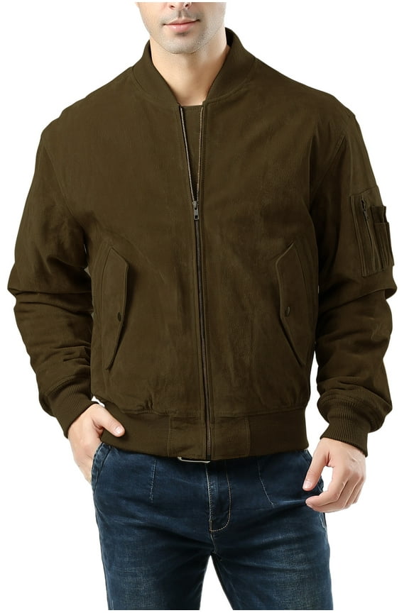 Men MA-1 Suede Leather Flight Bomber Jacket (Regular and Big & Tall)