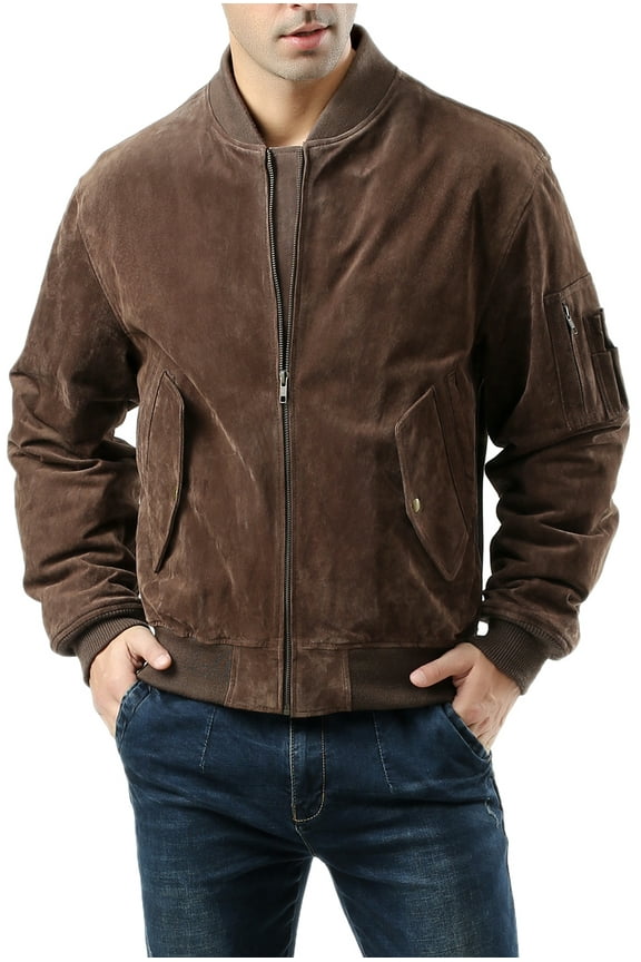 Men MA-1 Suede Leather Flight Bomber Jacket (Regular and Big & Tall)
