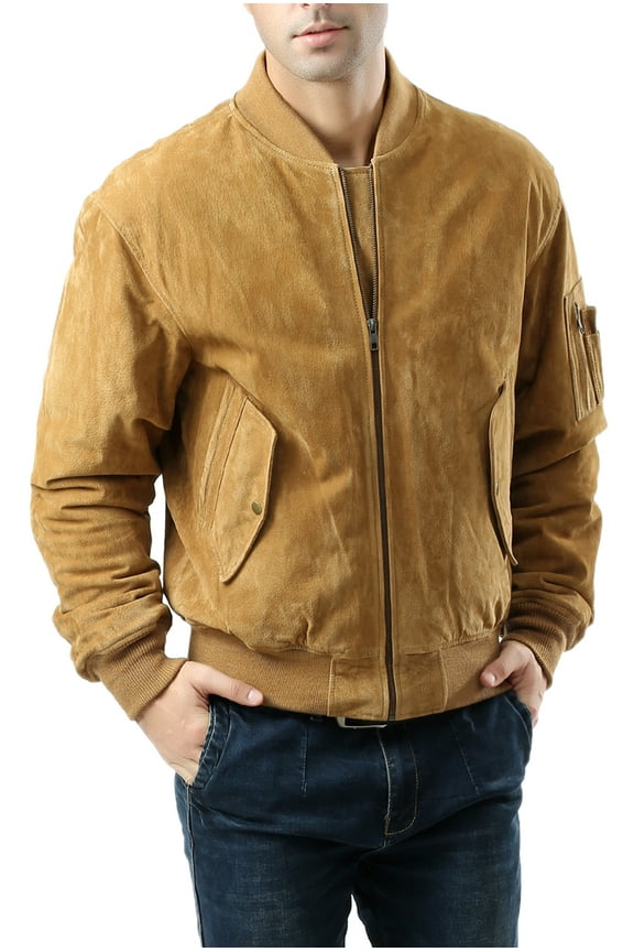 Men MA-1 Suede Leather Flight Bomber Jacket (Regular and Tall)