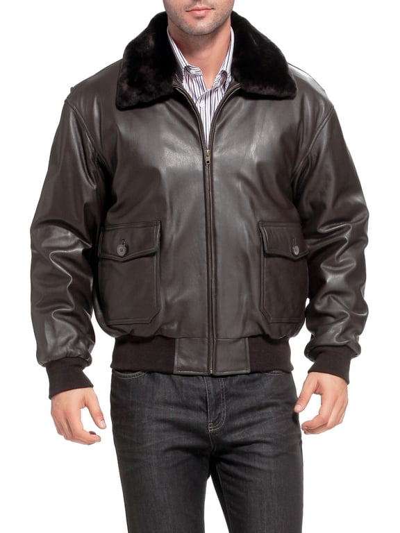 Men Navy G-1 Goatskin Leather Flight Bomber Jacket (Regular and Big & Tall)