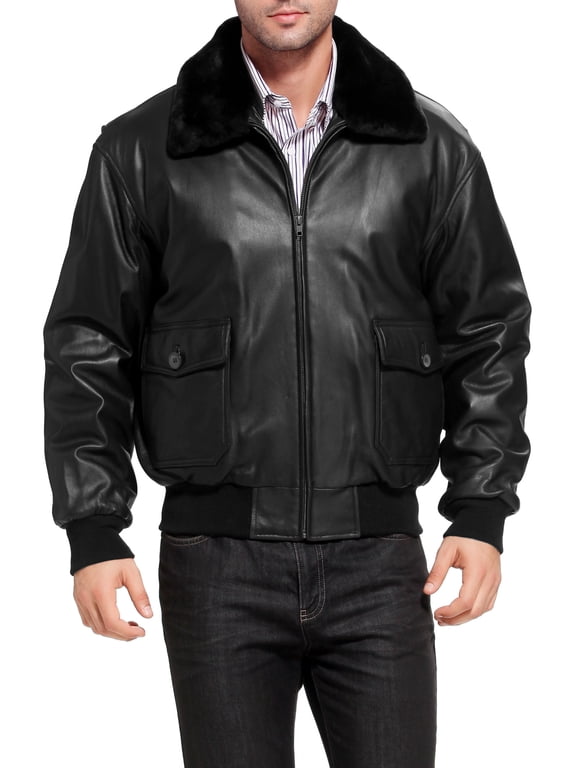 Men Navy G-1 Goatskin Leather Flight Bomber Jacket (Regular and Big & Tall)