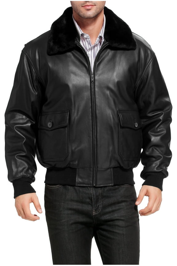Men Navy G-1 Goatskin Leather Flight Bomber Jacket (Regular and Big & Tall)