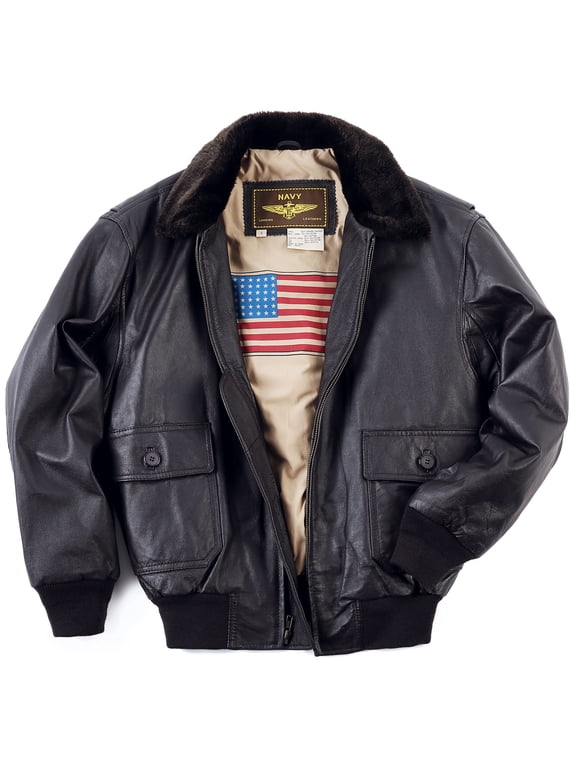 Men Navy G-1 Leather Flight Bomber Jacket