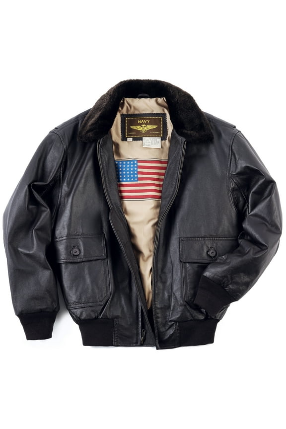 Men Navy G-1 Leather Flight Bomber Jacket