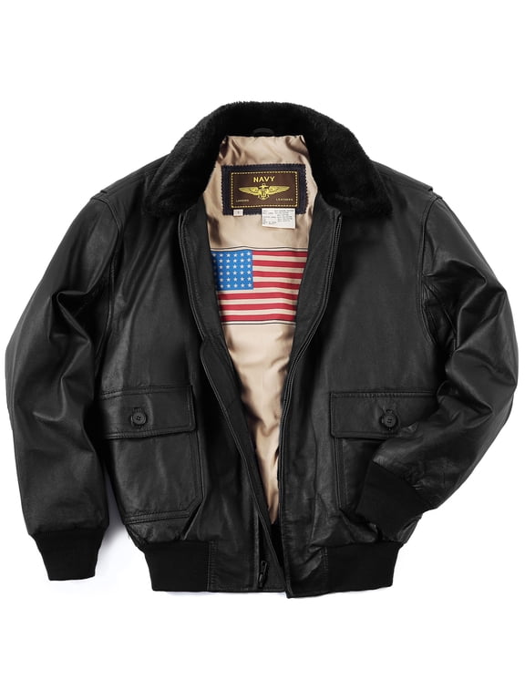Men Navy G-1 Leather Flight Bomber Jacket