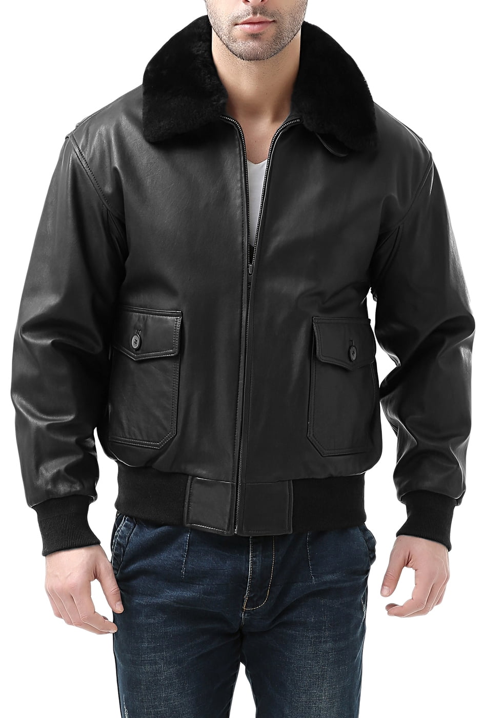 Men Urban Leather Bomber Jacket (Regular and Big & Tall