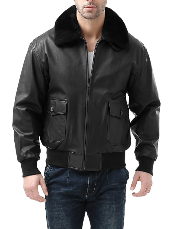 Men Premium Navy G-1 Goatskin Leather Flight Bomber Jacket (Regular and Big & Tall)