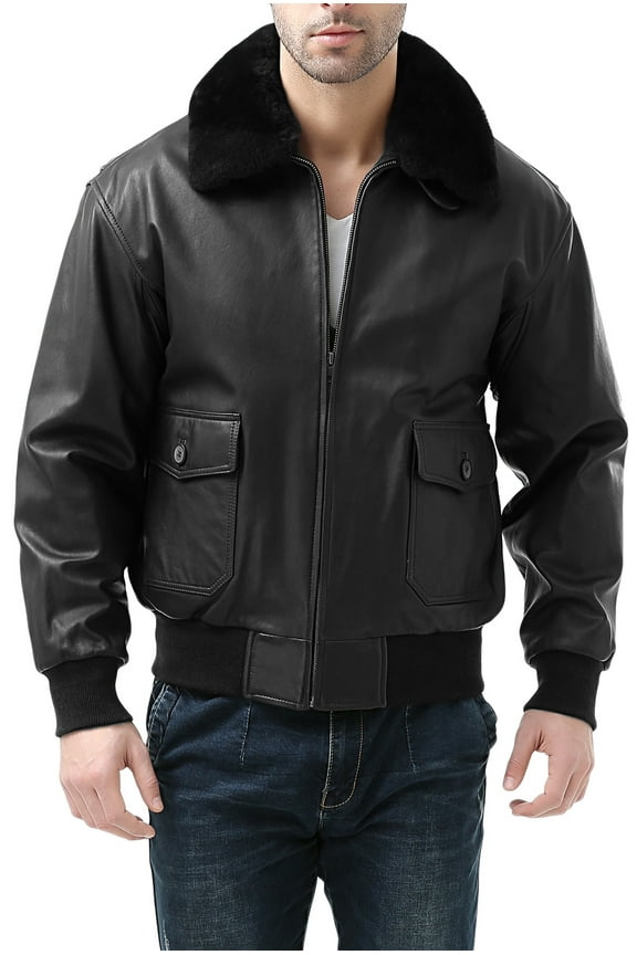 Men Premium Navy G-1 Goatskin Leather Flight Bomber Jacket (Regular and Big & Tall)