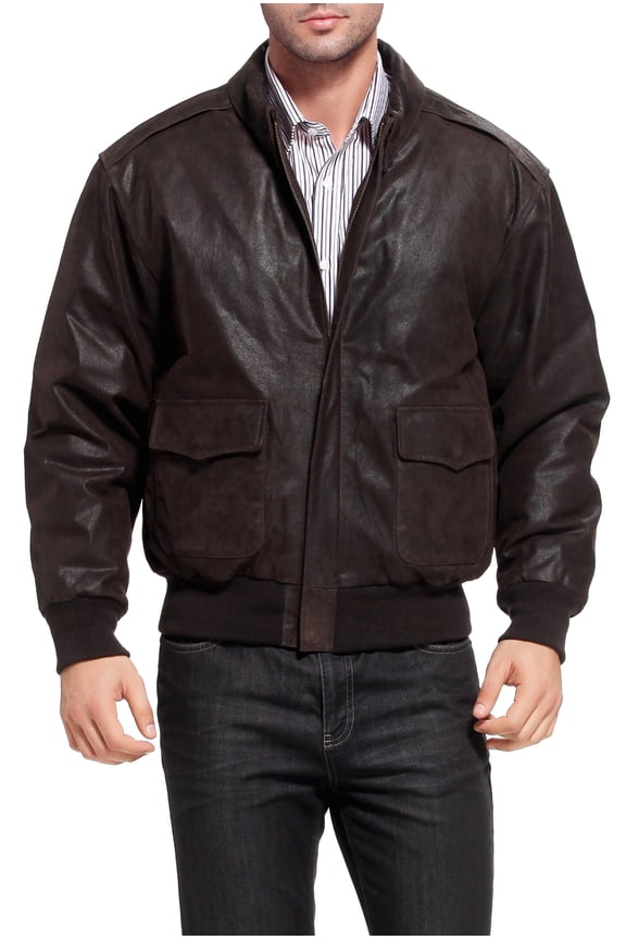Mens Air Force A-2 Leather Flight Bomber Jacket (Regular & Tall)