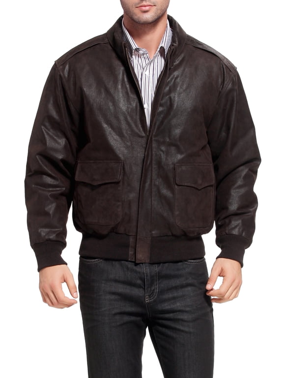 Mens Air Force A-2 Leather Flight Bomber Jacket (Regular & Tall)