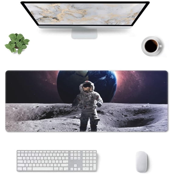 Landing On The Moon -Mouse Pad, Big Desk Mat, Extended Gaming Mouse Pad, Mouse Mat with Non-Slip Rubber Base & Stitched, 31.5 X 11.8 in Large Desk Pad for Keyboard, Mouse, Home and Office