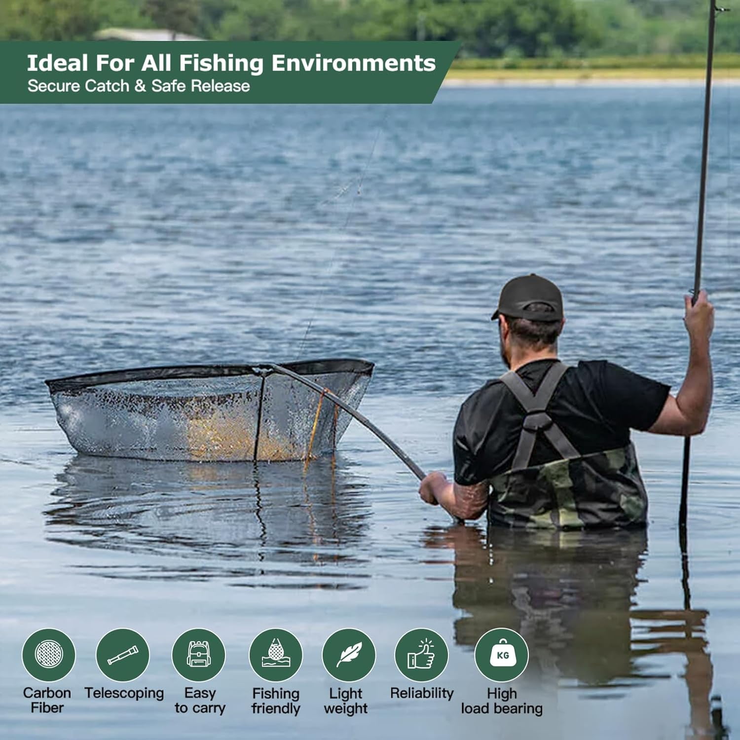 coarse fishing landing net Dr.Fish Telescoping Long Handle 8.6ft 9.8ft The mesh fishing net allows water to empty out of it quickly HENSENASIA 42-Inch Extra Large Carp