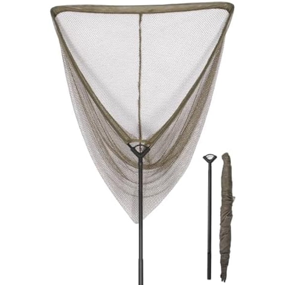 Landing Net for Carp Fishing, 32 Inch Large Fishing Net, 6 Feet Telescoping Carbon Fiber Long Handle Saltwater Big Fish, Holds Up to 88lbs/40kgs, Olive Green, Supplied with Carry Bag
