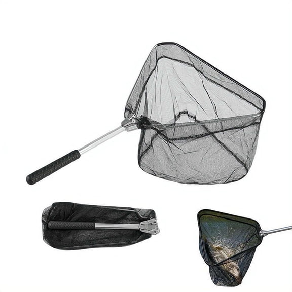 Landing Net Foldable Fishing Net, Extendable Aluminum Pole with Non-Slip Grip, Quick-Flip Open & Compact Storage for Pond Stream Lake Boat