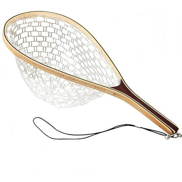 Landing Net for Fly Fishing, Trout Fishing Net Catch and Release Fish Net with Wooden Handle Frame and Soft Rubber Mesh