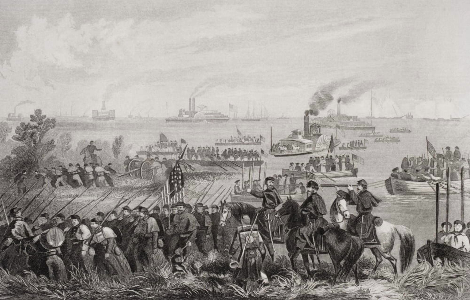 Landing Of Troops On Roanoke Island North Carolina 1862 Artist William Momberger Canvas Art - Ken Welsh  Design Pics (36 x 22)