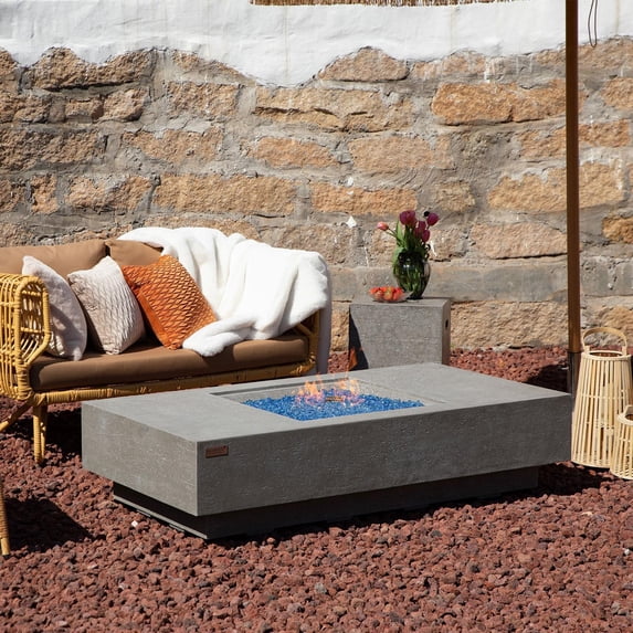 Landing View 32 Inch Rectangular Concrete Natural Gas Fire Pit Table in Gray By Lakeview Outdoor Designs