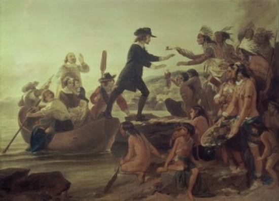 Landing of Roger Williams 1636 Alonzo Chappell (1828 -1887 American) Canvas Art - Alonzo Chappell (24 x 36)