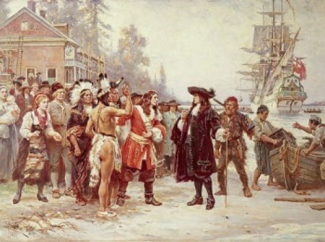 Landing of William Penn 1682 Jean Leon Gerome Ferris (1863-1930 American) Canvas Art - Jean Leon Gerome Ferris (24 x 36)