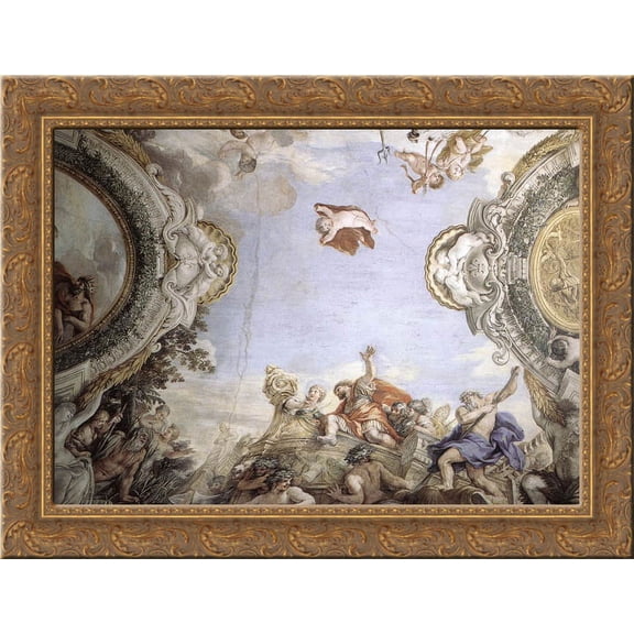 Landing of the Trojans at the Mouth of Tiberis 24x18 Gold Ornate Wood Framed Canvas Art by Pietro da Cortona