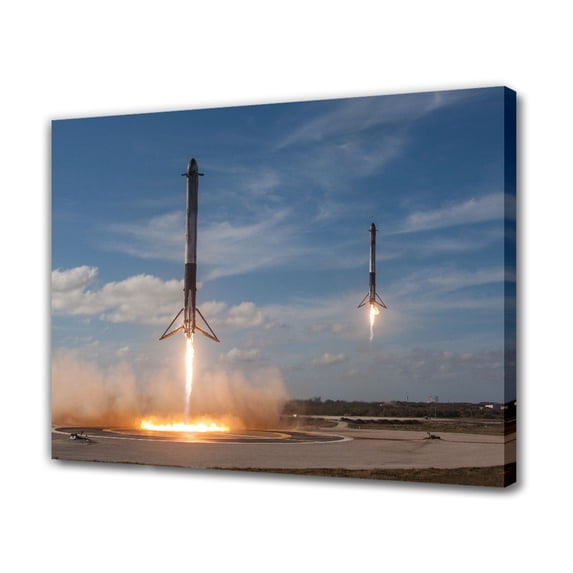 Landing of the side boosters after the Falcon Heavy Demonstration Mission Canvas Poster Bedroom Decor Sports Landscape Office Room Decor Gift,Frame-style,20x30inch(50x75cm)