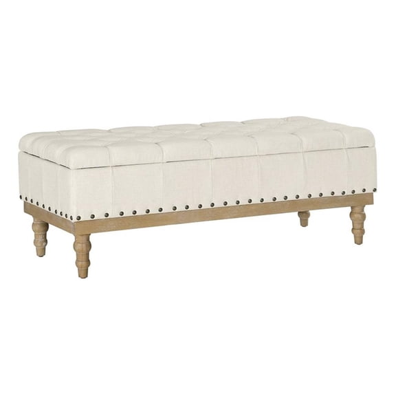 Landis Storage Bench in Linen White Fabric and Brushed Legs