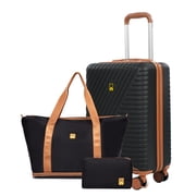 3 Piece Carry on Luggage Sets, Hardside Suitcase Set with Double Spinner Wheels, Expandable Travel Bag and Toiletry Bag, Black