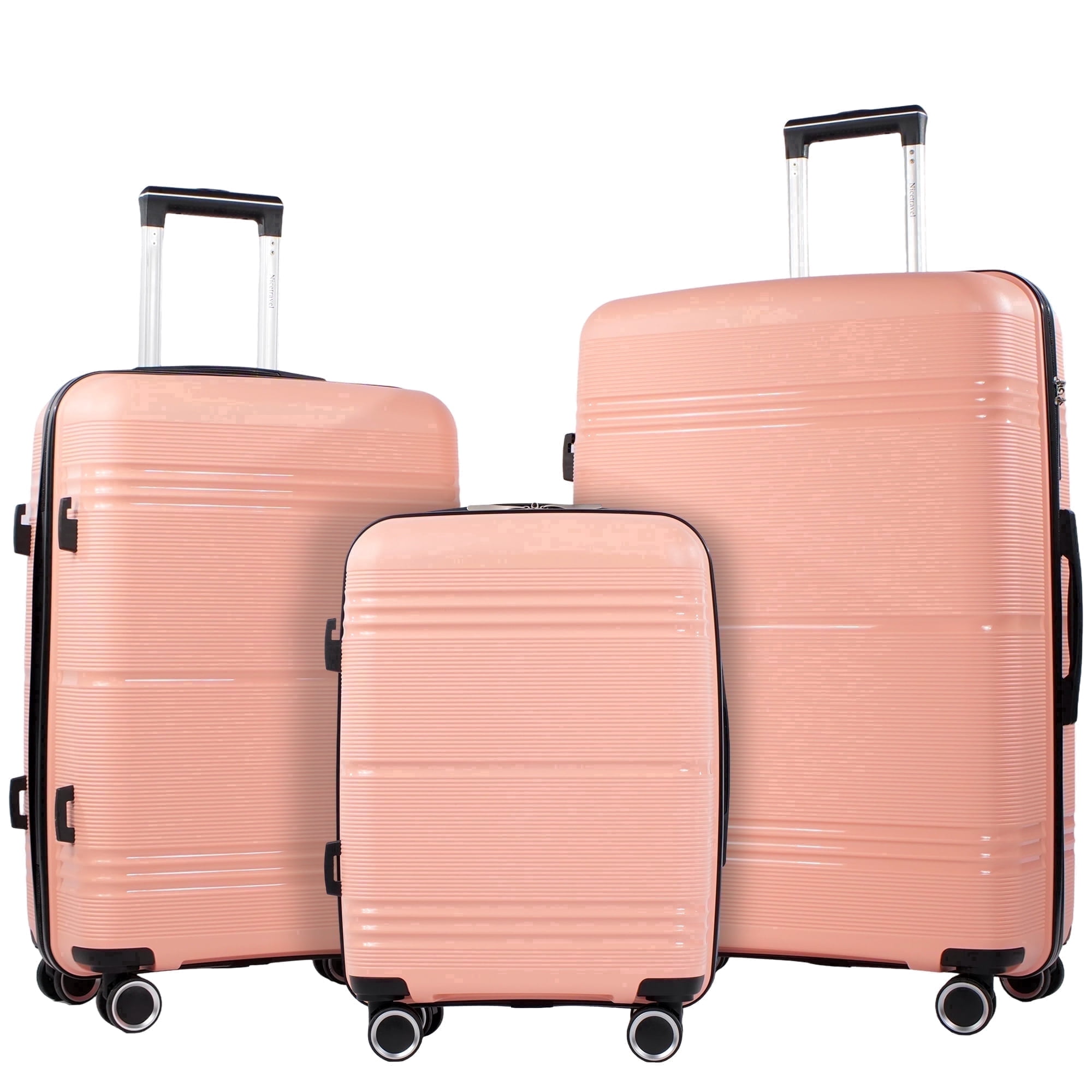 NiceTravel 3 Piece Hardside Luggage Set with Spinner Wheel & TSA Lock,Lightweight Suitcase for Travel, Pink
