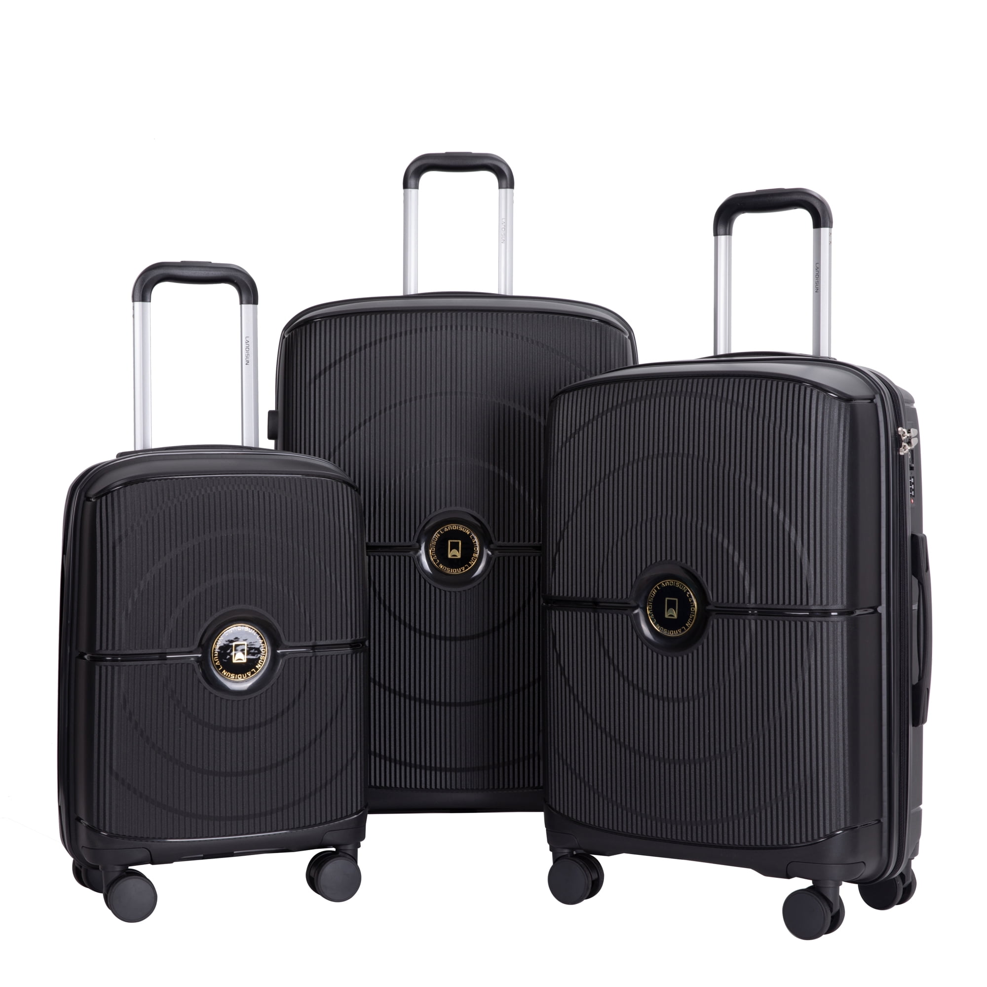 Landisun 3 Piece Luggage Set, Hard Shell Expandable Suitcases with Spinner Wheels, TSA Lock, Carry on and Checked, Black
