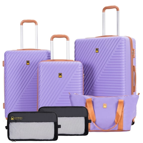 Landisun Luggage Sets 6 Piece Hardshell ABS Suitcase Set with TSA Lock, Travel Luggage with Portable Bag, Light Purple