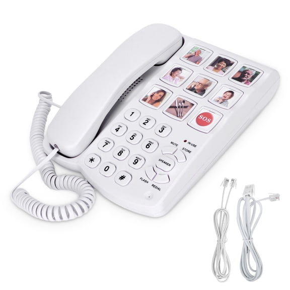 Landline Phones for Seniors, Corded Landline Telephone with Handsfree Function and 9 Picture Memory One-Touch Dialling for People with Vision Disorders, Hearing Damage