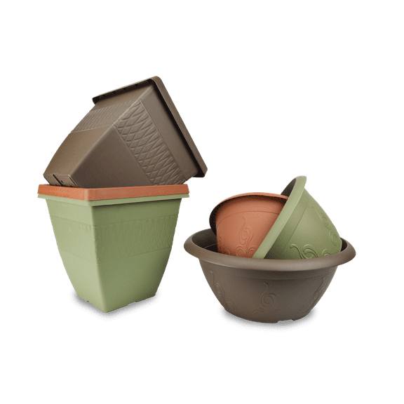 Landmark Plastic Treasure & Zen Plastic Pot Planter Set of 6