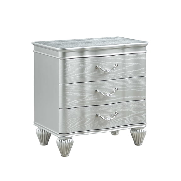 Landmark Traditional Silver 3-Drawer Wood Nightstand | Bedside Cabinet for Bedroom | Elegant Storage, Decorative Pulls, 17"W x 27"D x 28"H