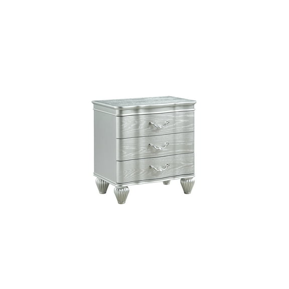 Landmark Traditional Style 3-Drawer Nightstand Made With Wood in Silver color