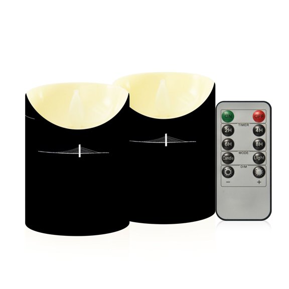 Landmarks and Bridge Flameless Candles 2 PCS with Remote Realistic Moving Flame LED Tapered Pillar Set for Home Decor