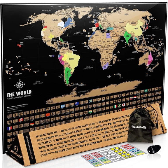 Landmass Scratch Off World Map Poster Print, 17 x 24 inches