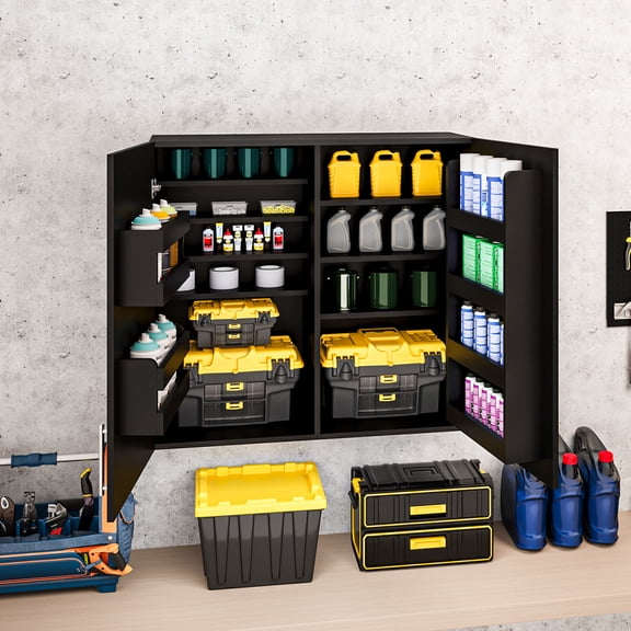 Landmok Garage Wall Cabinet, 35" Wall Mounted Cabinet Storage with Shelves for Basement,Living Home, Cabinet for Warehouses Tool Room Laundry