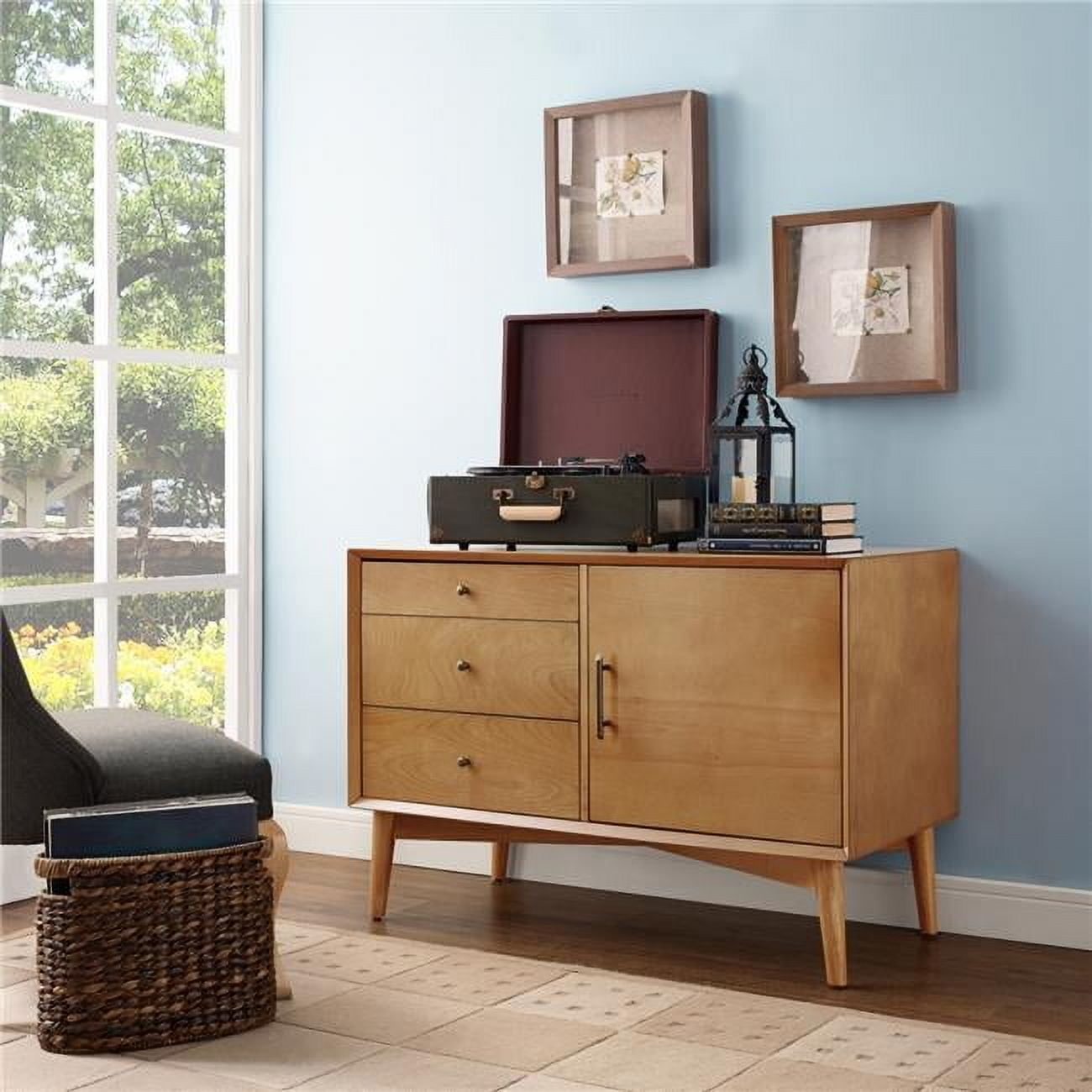 Mid-Century Acorn Brown Wood Console Table with Storage