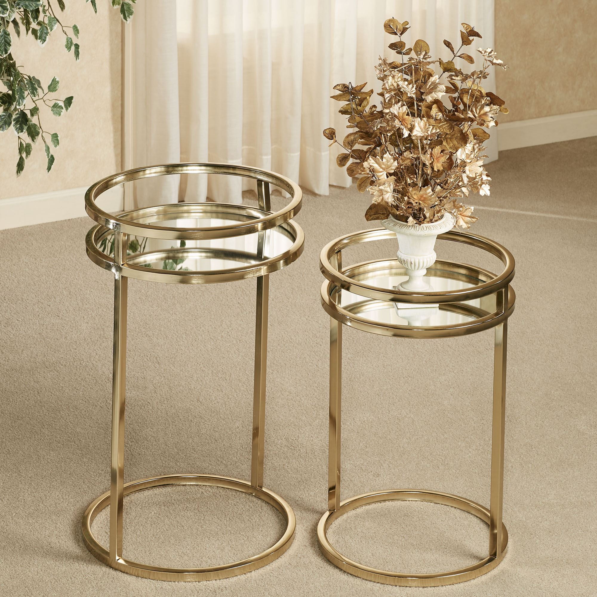 Landon Gold Round Metal Mirrored Nesting Tables Set of 2