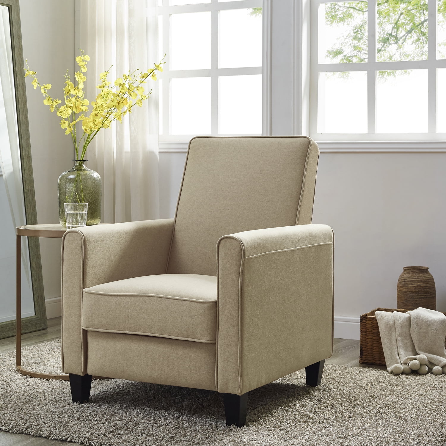 Mocha Ergonomic Microfiber Recliner with Wood Frame