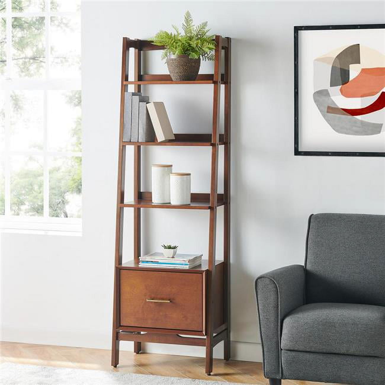 Landon Mid-Century Mahogany Narrow Etagere Bookcase