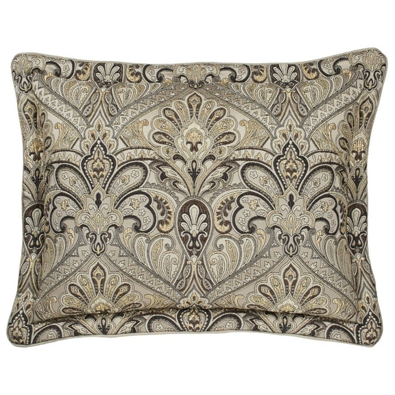 Landon Woven Jacquard Medallion Flanged Piped Sham Gold Beige Gold Beige Sham Piped Standard