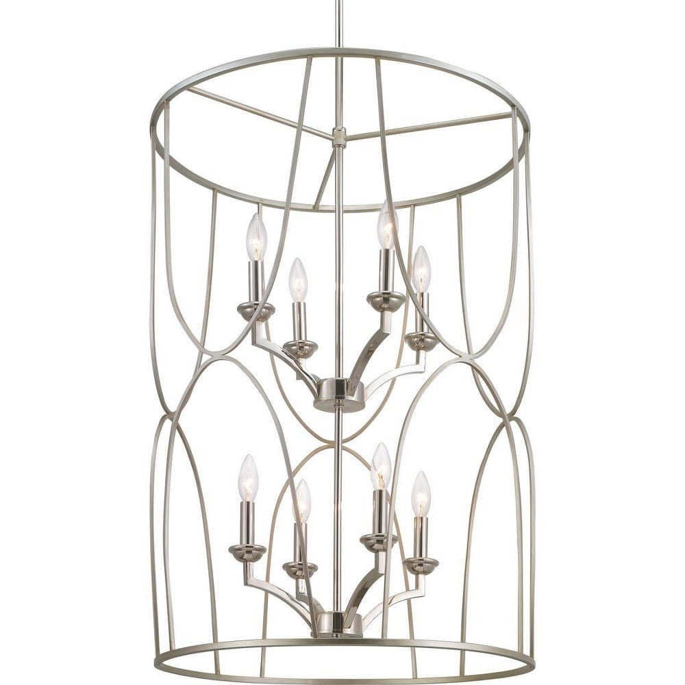 Landree Silver Ridge and Brushed Brass 8-Light Geometric Cage Foyer Fixture
