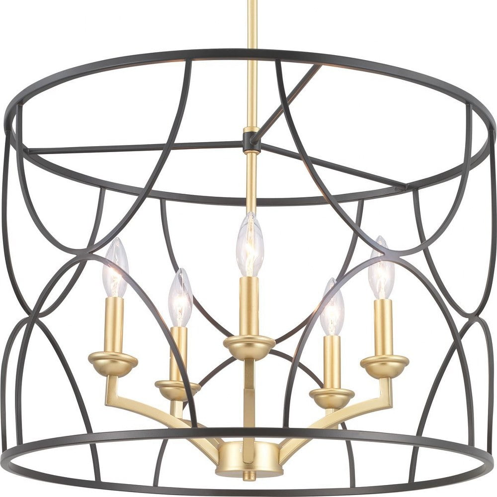 Landree Black Steel and Brass 5-Light Chandelier