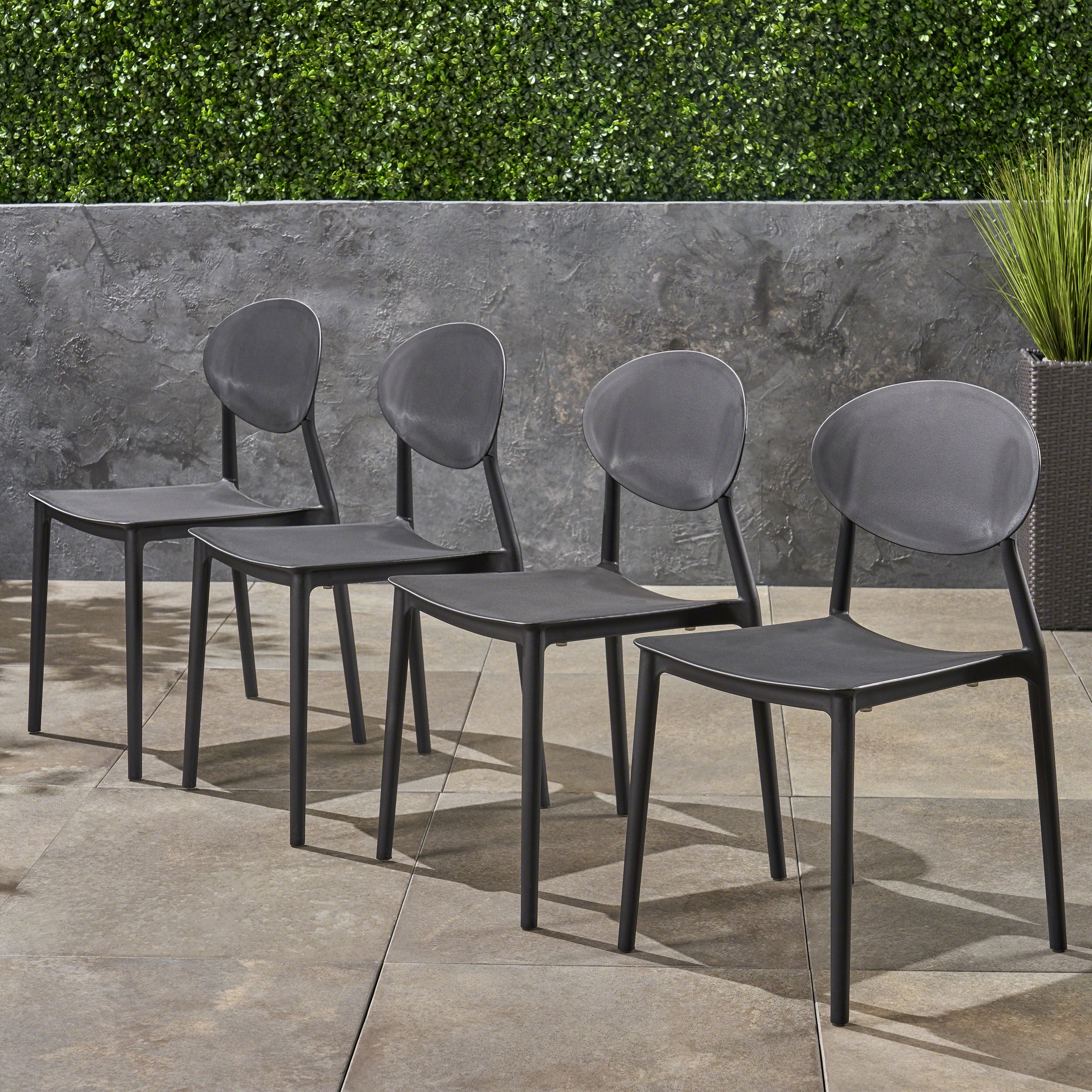 Landry Outdoor Plastic Chairs, Set of 4, Black