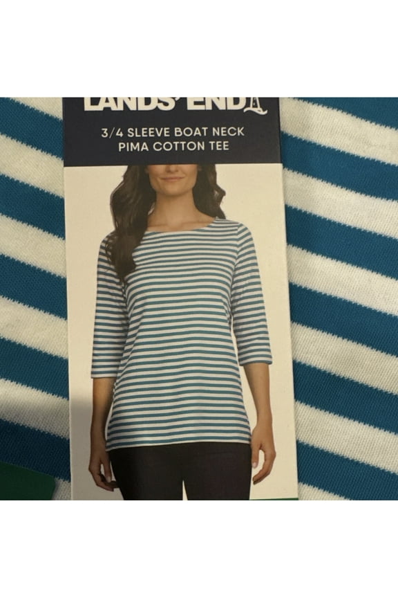 3/4 Sleeve Boat Neck Pima Cotton Tee. Blue. Size Medium