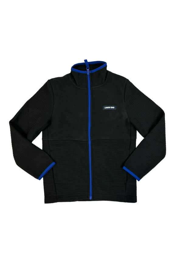 Boy's Breathable Grid Fleece Full-Zip Jacket (Black/Cobalt, XS (4/5))